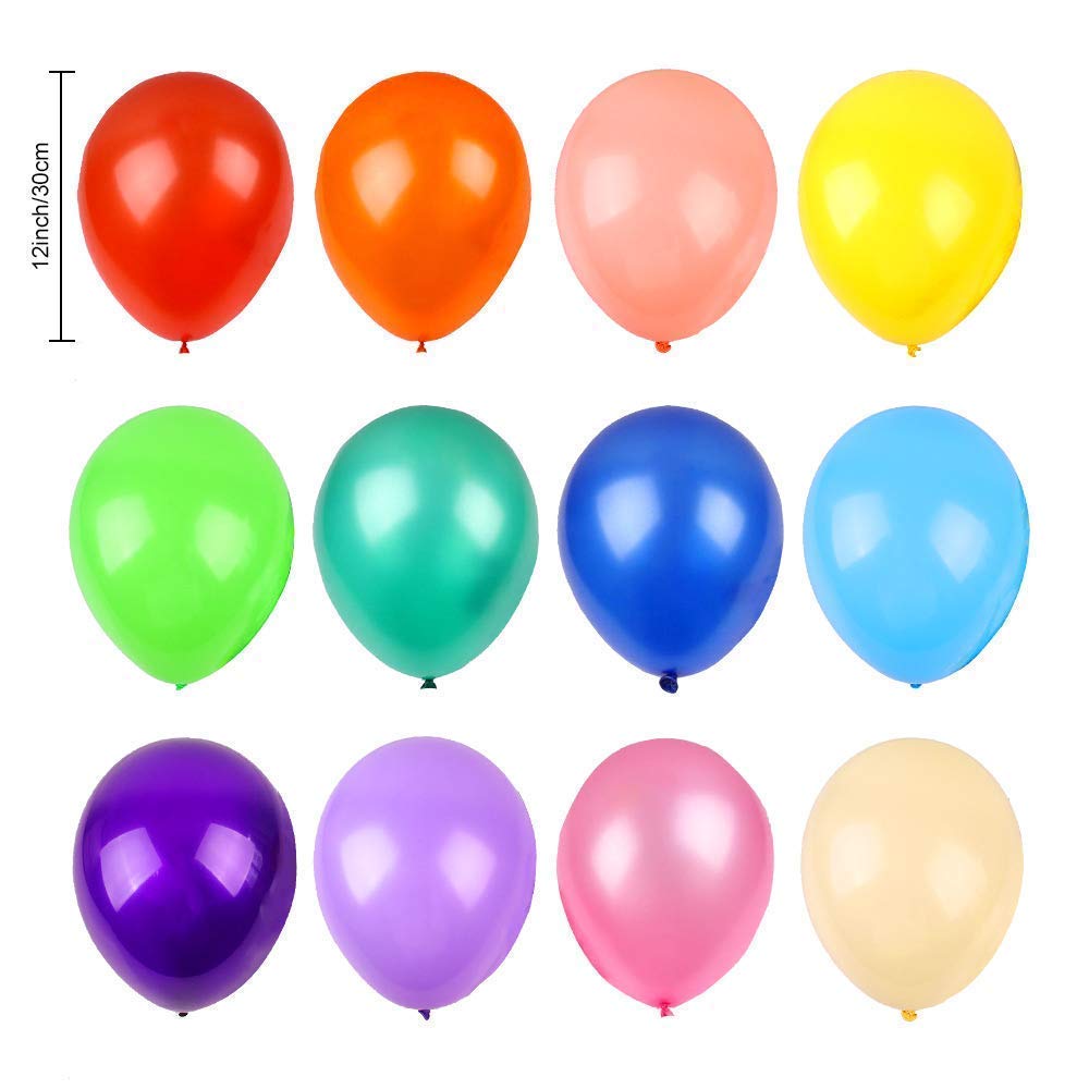 RUBFAC 80pcs 18 Inches Neon Punch Balloons and 120 12 Inches Rainbow Balloons for Party Decoration, Arch Decoration