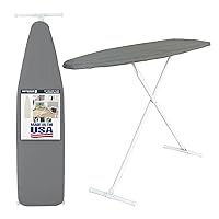 Ironing Board Full Size; Made in USA by Seymour Home Products (Solid Grey) Bundle Includes Cover + Pad | Iron Board w/Steel T-Legs Adjustable Tabletop up to 35