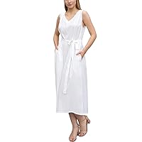 Summer Belted V Neck Wide Leg Jumpsuits For Women Loose Fit Sleeveless With Pockets
