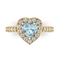 Clara Pucci 2.19ct Heart Cut Solitaire Halo Aquamarine Blue Simulated Diamond Designer Wedding Anniversary Bridal Ring 14k Yellow Gold