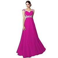 Women's Long Chiffon A-line Beading Bridesmaid Dress Prom Formal Gown