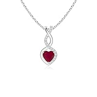 Angara Natural Ruby infinity Heart Pendant Necklace with Diamond in Sterling Silver/ 14K Solid Gold/Platinum for Women, Girls | July Birthstone Jewelry Gift for Her | Wedding Anniversary