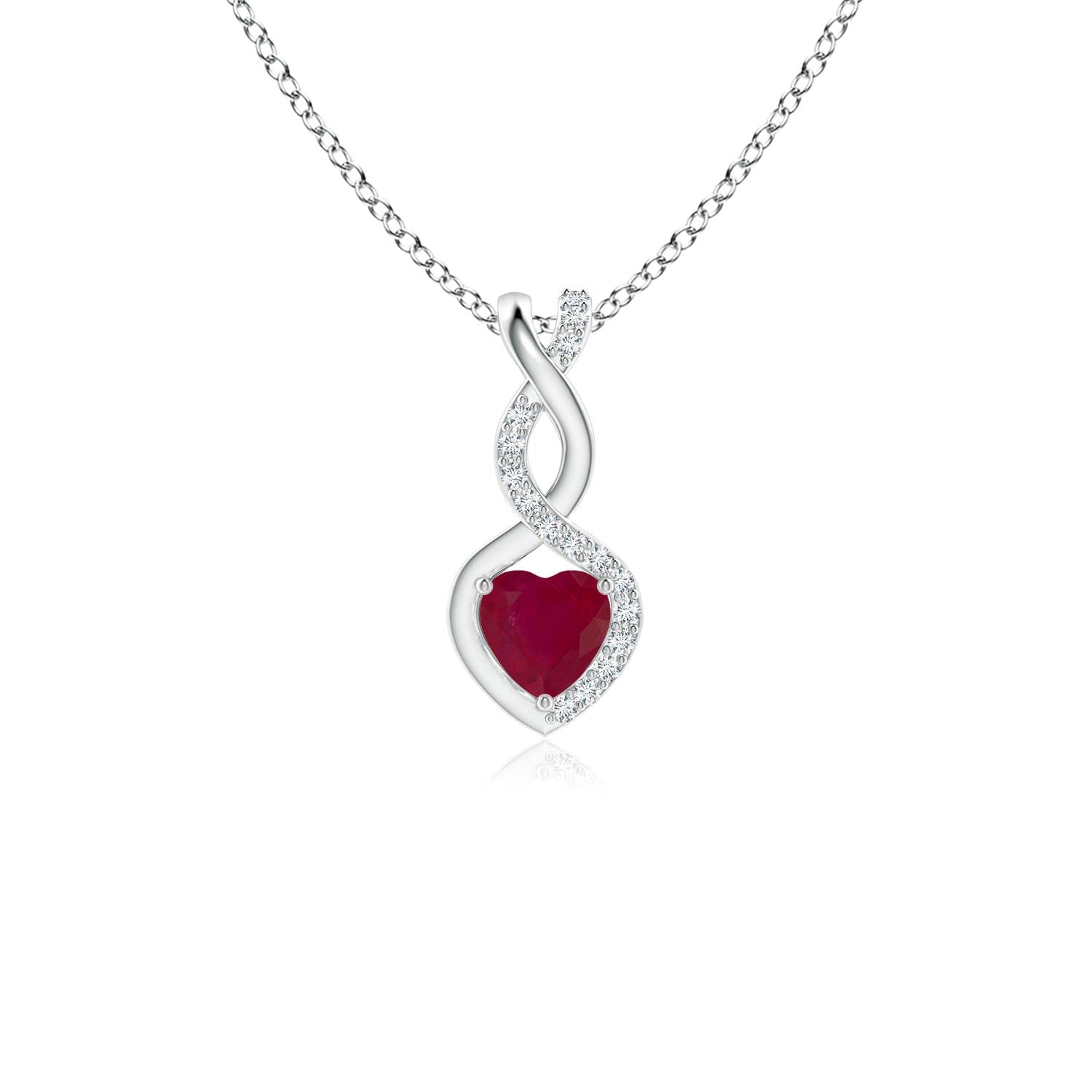 ANGARA Natural Ruby infinity Heart Pendant Necklace with Diamond in Sterling Silver/14K Solid Gold/Platinum for Women, Girls with 18