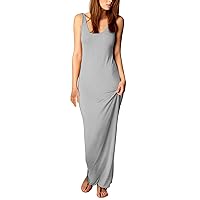 Women's Solid Color One Shoulder Sleeveless Open Undershirt Long Dress Dress(Grey,XX-Large)