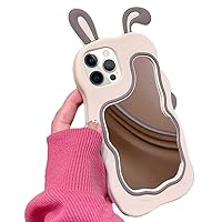 Guppy for iPhone 14 Pro Max, Cute Cartoon Bunny Phone Case with Mirror Rabbit Phone Case 3D Soft Silicone Shockproof Cover for Women Girls Grey