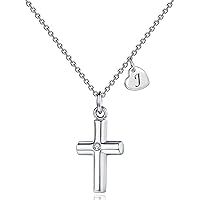 Small Dainty Cross Necklace for Women Girls Heart Initial Letter Charm Necklace Stainless Steel Jewelry Birthday Gifts for Women Girls