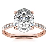 10K Solid Rose Gold Handmade Engagement Rings 2 CT Oval Cut Moissanite Diamond Solitaire Bridal/Wedding Ring for Women/Her, Minimalist Ring Anniversary Ring Gifts