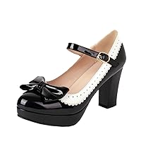Women Lolita Mary Janes Platform Pumps Chunky Heel Patent Leather with Ankle Strap