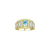 Rylos Classic Style Ring with 7X5MM Oval Gemstone & Diamond Accent – Elegant Birthstone Jewelry for Women and Girls in Yellow Gold Plated Silver – Available in Sizes 5-10