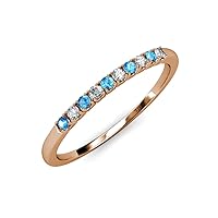 Blue Topaz and Diamond French Set 10 Stone Wedding Band 0.33 Carat tw 14K Rose Gold.size 7.0