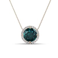 Round London Blue Topaz & Natural Diamond 3 1/2 ctw Women Halo Slider Pendant Necklace. Included 16 Inches Chain 14K Gold