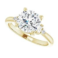 Moissanite Solitaire Engagement Ring, 2 CT Round Cut Stone, Sterling Silver Band, Wedding Ring for Her