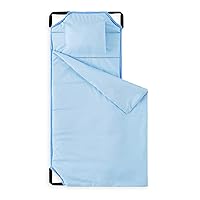Wake In Cloud - Light Blue Nap Mat with Pillow for Kids Toddler Boys Girls, Fit Preschool Daycare Sleeping Cot with Elastic Corner Straps, Solid Plain Color, 100% Soft Microfiber