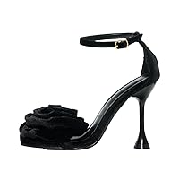 Women's Velvet Flower Ankle Strap Open Toe High Heel Sandals