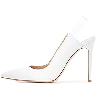 Womens 4.7 Inch Pumps Pointy Closed Toe Stiletto High Heels Slingback Slip on Porm Party Wedding Dress Shoes with Transparent PVC Backstrap