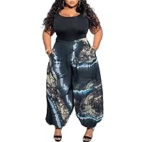 Plus Size Harem Pants for Women African Print Casual Bohemian Loose Long Pants with Pocket