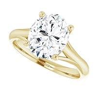 10K Solid Yellow Gold Handmade Engagement Ring 3 CT Oval Cut Moissanite Diamond Solitaire Wedding/Bridal Rings for Women/Her Proposes Ring