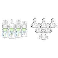 Dr. Brown's Anti-Colic Options+ Narrow Baby Bottles & Dr. Brown’s Natural Flow Preemie Flow Narrow Baby Bottle Silicone Nipple, Slowest Flow, 0m+, 100% Silicone Bottle Nipple, 6 Count(Pack of 1)