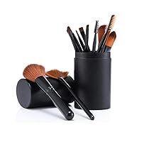 12pcs/set Professional Makeup Brushes Flat Foundation Blush Eyeliner Eyeshadow Brushes Multifunctional Makeup Brush Set with Holder Beauty Tool(black)
