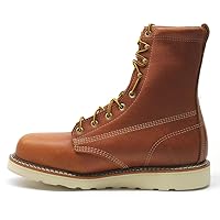 American Heritage 8” Steel Toe Work Boots for Men - Full-Grain Leather with Round Toe, Slip-Resistant Wedge Outsole and Comfort Insole; EH Rated