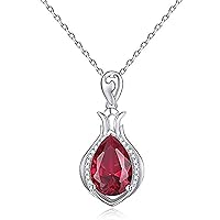 14K Gold Plated 925 Sterling Silver Pear Cut Created Red Ruby Vase Shape Pendant Necklace For Women's & Girl's
