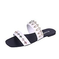 Simple Solid Crystal Slippers for Women Fashion Flat Shoes Flip Flops Suit for Daily Shopping Travel White US:8.5