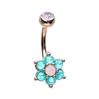 Rose Gold Admirable Glitter Opal Flower WildKlass Belly Button Ring