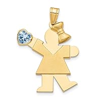 14k Yellow Gold Girl with CZ March BirthstoneCustomize Personalize Engravable Charm Pendant Jewelry Gifts For Women or Men (Length 1.17