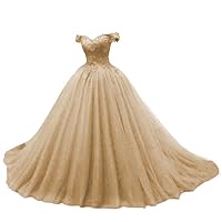 MllesReve Glitter Tulle Quinceanera Dresses Lace Applique Off Shoulder Princess Prom Dress Ball Gown