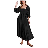 Fairy Dress for Women, Beach Puff Sleeve Evening Dresses Ladie's Fashion Spring Raglan Slim Fit Solid