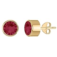Solid 14K Yellow Gold Over 925 Sterling Silver Solitaire Birthstone Gemstone Stud Earrings for Women june