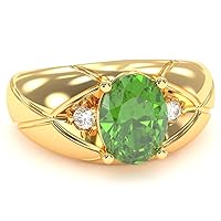 Men's Designer Peridot Diamond Ring in Solid 14k Yellow Gold