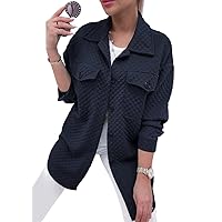 PRETTYGARDEN Women's 2024 Winter Jackets Lapel Coat Outerwear Casual Long Sleeve Button Down Blouse Shirts Tops