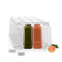 16-OZ Square Plastic Juice Bottles - Cold Pressed Clear Food Grade PET Bottles with Tamper Evident Safety Cap: Perfect for Juice Shops, Cafes and Catering Events - Disposable and Eco-Friendly - 100-CT