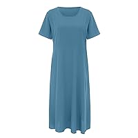 Cocktail Dresses for Women Wedding Guest A Line,Women's Casual Solid Color Short Sleeved Round Neck Loose Pocke