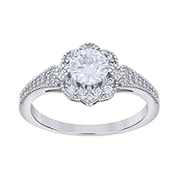 925 Sterling Silver Womens CZ Cubic Zirconia Simulated Diamond Flower Fashion Ring Jewelry for Women - Ring Size Options: 6 7 8 9