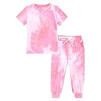 FEESHOW Toddler Girls Tie dye Shirt and Pants Set Kids Casual 2 Piece Tracksuit Sweatsuits Set Loungewear