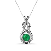 Round Emerald 3/8 ct Womens Solitaire Infinity Love Knot Pendant Necklace 16 Inches 925 Sterling Silver Chain