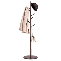 VASAGLE Solid Wood Coat Rack, Wood Hall Tree, Coat Rack Stand with 8 Hooks, Stable Round Base, 3 Height Options, for Living Room, Bedroom, Home Office, Dark Walnut URCR009W01