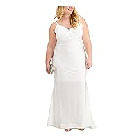 Morgan & CO Womens White Ruched Spaghetti Strap Surplice Neckline Full-Length Evening Fit + Flare Dress Plus 22W