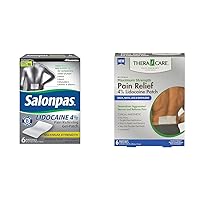 Salonpas Gel-Patch, 6 Count & Thera|Care Maximum Strength Lidocaine Patch, 6 Count for Back, Neck, Shoulder, Knee Pain Relief