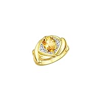 Hugs & Kisses XOXO Ring with 9X7MM Gemstone & Diamonds - Expressive Color Stone Jewelry for Women in Yellow Gold Plated Silver, Sizes 5-13