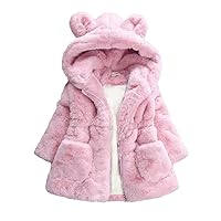 Kids Girls Winter Warm Coats Jacket Clothes Outwear Overcoat Ear Hooded Faux Fur Thicken Fleece Toddler