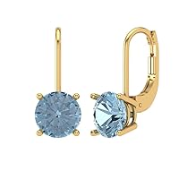 Clara Pucci 3.0 ct Brilliant Round Cut Solitaire Genuine Blue Simulated Diamond Pair of Lever back Drop Dangle Earrings 18K Yellow Gold
