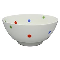 Arita Ware R0274 Ultimate Ramen Pot, Harajige Pottery Tri-Color Polka Dot, White