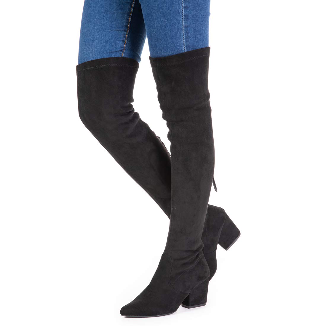 N.N.G Women Over the Knee Boots Block Winter Thigh High Suede Low Above Flat Long OTK Best Autumn Comfort Pointed toe