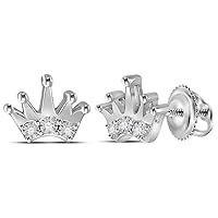 Sterling Silver Unisex Round Diamond Crown Stud Earrings 1/20 Cttw
