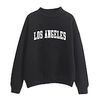 Autumn Winter O Neck Los Angeles Print Sweatshirt for Women Lightweight Fleece Daily Top Long Sleeve Loose Fit Pullover