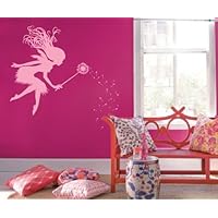 Fairy Dandelion Wand Wall Decal Nursery Kids Room Tale Sticker 1146 (Soft Pink)
