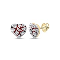 The Diamond Deal 14kt Yellow Gold Mens Round Diamond Broken Cracked Heart Earrings 1/2 Cttw